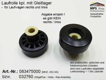 083475000, 032760, Laufrolle kpl. mit Gleitlager für Laufwagen, SIGXX / WIGA u.a.