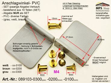089103 Anschlagwinkel, SET, paarige Abgabe, PVC diverse Farben, Hülsenmuttern & Schrauben