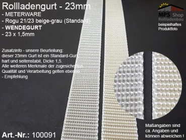 100091 Meterware Rogu 23mm grau-beige, Wendegurt, Standard-Rollladengurt