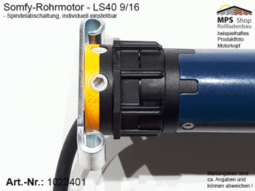 1023401 - SET - Rohrmotor LS40 9/16 (SW40x0,8mm), 9Nm / 16rpm, Motorlager, Anschlusskabel 3m offene Enden