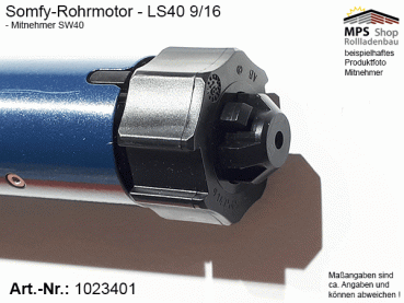 1023401 - SET - Rohrmotor LS40 9/16 (SW40x0,8mm), 9Nm / 16rpm, Motorlager, Anschlusskabel 3m offene Enden