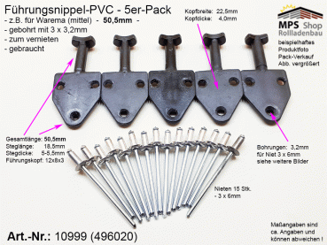 10999, (496020), Führungsnippel für Einzellamellen, Reparatur-Pack a' 5Stk. mit Nieten 3x6mm, z.B.WAREMA