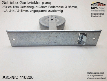 110200, Paro GETRIEBE-Gurtwickler LA: 215, für ca. 12m Getriebegurt 23mm, ohne PVC-Blende