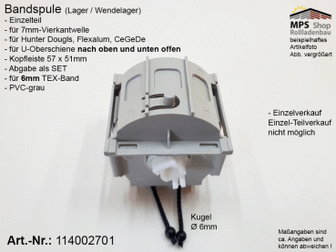 114002701, Bandspule, TEX 6mm, Welle 7mm-Vierkant (HD, Flexalum, CeGeDe)