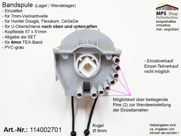 114002701, Bandspule, TEX 6mm, Welle 7mm-Vierkant (HD, Flexalum, CeGeDe)