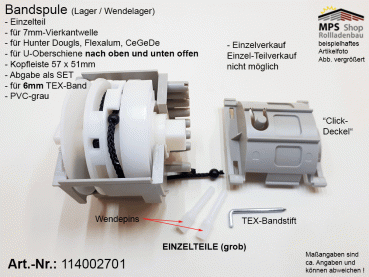 114002701, Bandspule, TEX 6mm, Welle 7mm-Vierkant (HD, Flexalum, CeGeDe)