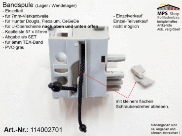 114002701, Bandspule, TEX 6mm, Welle 7mm-Vierkant (HD, Flexalum, CeGeDe)