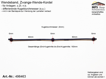 115002102, Wendeband, Zwangs-Wende-Kordel, Kugelkette - 160mm, 3 Kugeln