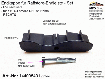 144005401, Endkappe S-Lamelle DBL 85mm - ROMA, PVC schwarz - RECHTS