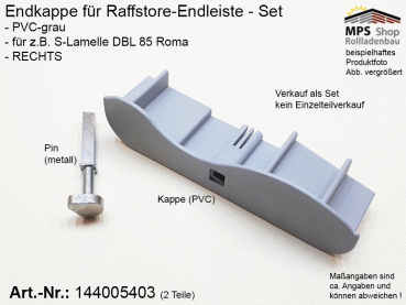 144005403, Endkappe S-Lamelle DBL 85mm - ROMA, PVC grau - RECHTS