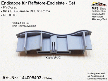 144005403, Endkappe S-Lamelle DBL 85mm - ROMA, PVC grau - RECHTS