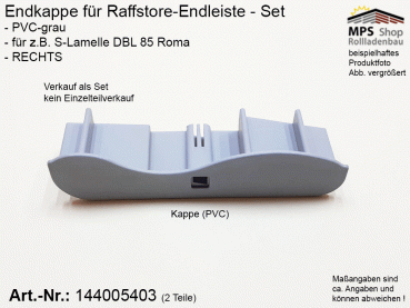 144005403, Endkappe S-Lamelle DBL 85mm - ROMA, PVC grau - RECHTS