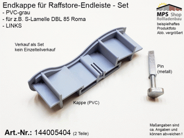 144005404, Endkappe S-Lamelle DBL 85mm - ROMA, PVC grau - LINKS