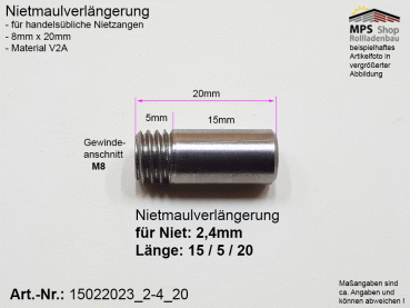 15022023_2-4_20, Nietmaulverlängerung, ALU-Niet 2,4mm, Länge: 20mm