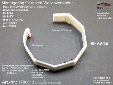 1780813, Montagering für feste Wellenverbinder, Schnellverbinder STANDARD Profile - SW60