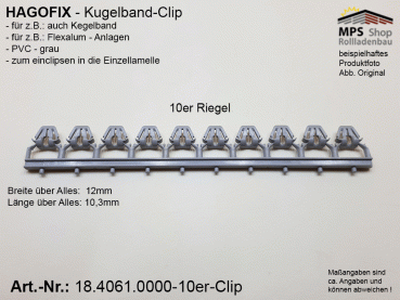 18.4061.0000-10er-Clip, HAGOFIX, PVC-Clip-10er Riegel, grau, für Kugelband