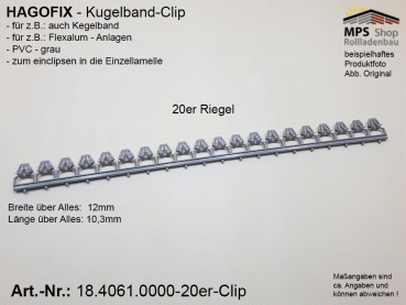 18.4061.0000-20er-Clip, HAGOFIX, PVC-Clip-20er Riegel, grau, für Kugelband
