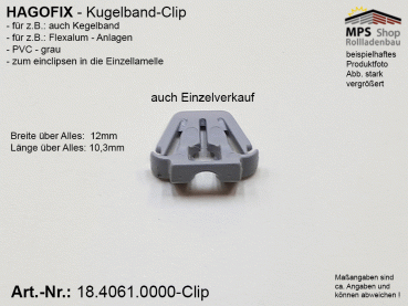 18.4061.0000-Clip, HAGOFIX, PVC-Clip-Einzelverkauf, grau, für Kugelband