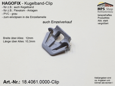 18.4061.0000-Clip, HAGOFIX, PVC-Clip-Einzelverkauf, grau, für Kugelband