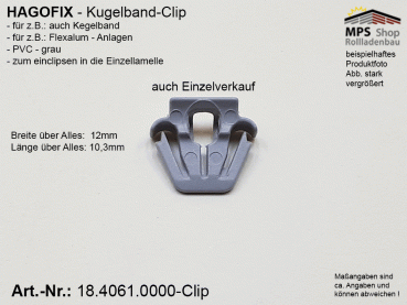 18.4061.0000-Clip, HAGOFIX, PVC-Clip-Einzelverkauf, grau, für Kugelband