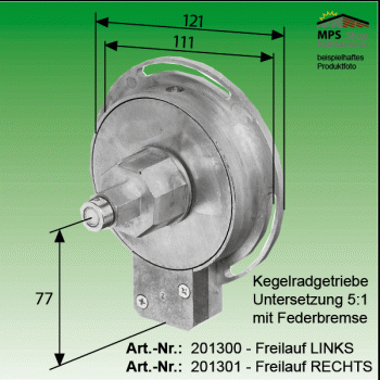 Kegelradgetriebe, SELVE 5:1, Freilauf RECHTS