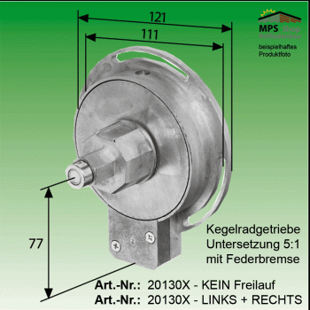 20130X - Kegelradgetriebe, SELVE 5:1, KEIN / OHNE Freilauf LINKS + RECHTS