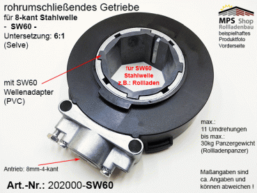 202000 SW60 wellenumschließendes Getriebe, 6:1 incl. Adapter und Anschlag