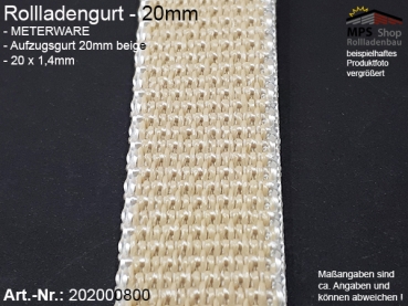 202000800 Meterware Gurt 20mm beige Rollladengurtband Aufzugsgurt