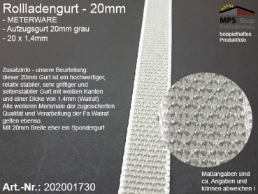 202001730 Meterware Gurt 20mm grau Rollladengurtband Aufzugsgurt