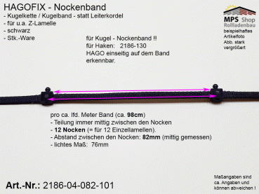 2186-04-082-101, HAGOFIX Nockenband 82mm (Kugelband), schwarz - Stückware