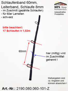 2190.080.060-Z schwarz Schlaufenband Leiterband 60mm - ZUSCHNITT