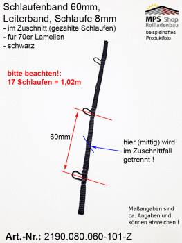 2190.080.060-101-Z schwarz Schlaufenband Leiterband 60mm - ZUSCHNITT