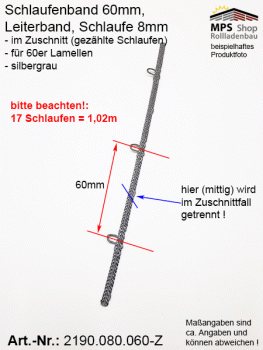 2190.080.060-Z silbergrau Schlaufenband Leiterband 60mm - ZUSCHNITT
