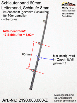 2190.080.060-Z silbergrau Schlaufenband Leiterband 60mm - ZUSCHNITT