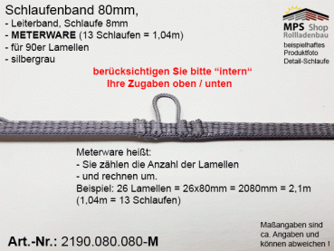 2190.080.080-M silbergrau Schlaufenband Leiterband 80mm - METERWARE