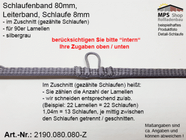 2190.080.080-Z silbergrau Schlaufenband Leiterband 80mm - ZUSCHNITT