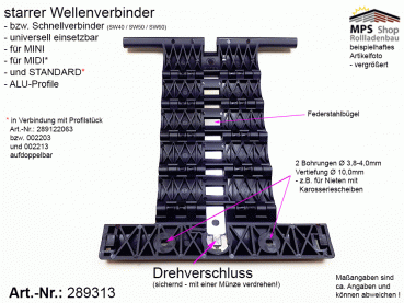 289313, starrer Wellenverbinder, MINI, MIDI, STANDARD Profile, SW40 - SW60, Selve, SecuFix, 4-gliedrig