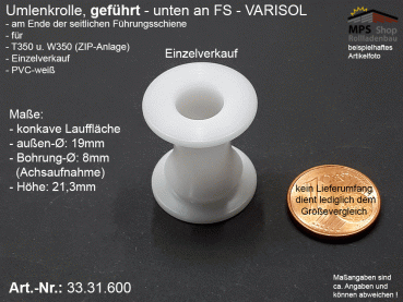 33.31.600 Umlenkrolle an seitlicher Führungsschiene GEFÜHRT - z.B. VARISOL T350 / W350 (ZIP-Anlage)