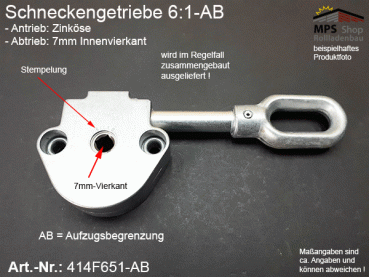 414F651 Schneckengetriebe 6:1 mit AB + Zinköse