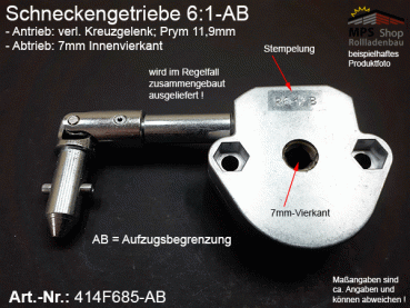 414F685 Schneckengetriebe 6:1 mit AB + Kreuzgelenk Prym 11,9mm