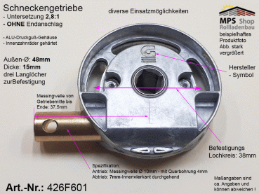426F601 Schneckengetriebe 2,8:1, 10er Achse - z.B. für Volants, Screens