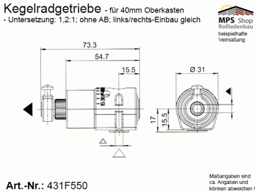 431F550, Jalousie-Getriebe, Raffstore-Getriebe 1,2:1, 40er Oberkasten