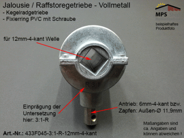 433F045 - 3:1-RECHTS - Welle 12mm-4kant - Antrieb 6-4-kant