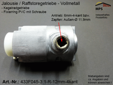 433F045 - 3:1-RECHTS - Welle 12mm-4kant - Antrieb 6-4-kant