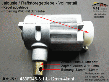 433F046 - 3:1-LINKS - Welle 12mm-4kant - Antrieb 6-4-kant