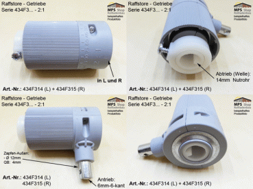 Jalousie-Getriebe, Raffstore-Getriebe, Serie 434F3.. 2:1, mit Antriebs-Zapfen