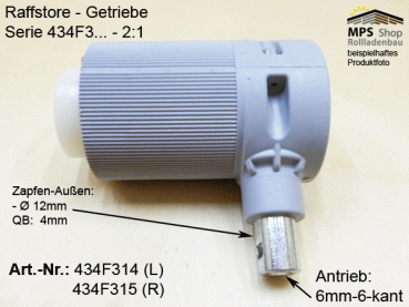 Jalousie-Getriebe, Raffstore-Getriebe, Serie 434F3.. 2:1, mit Antriebs-Zapfen