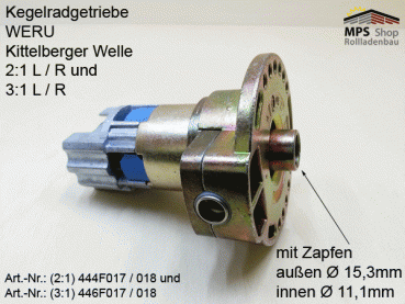 444F017 Links, 2:1 - Kegelradgetriebe, WERU-KBW, kl.Fuß, Flansch