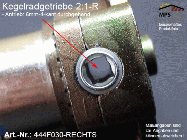 444F030-R (rechts) Kegelradgetriebe 2:1 WERU-Kopf SW40 (38mm) kl.Fuß Flansch