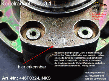 446F032-L (links) Kegelradgetriebe 3:1 WERU-Kopf SW40 (38mm) kl.Fuß Flansch